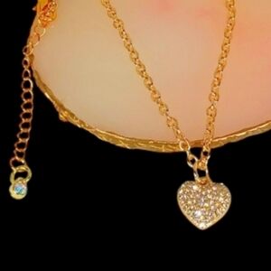 Gold Sparkling Heart Charm Necklace Modern Retro Glam Choker to Collar Length